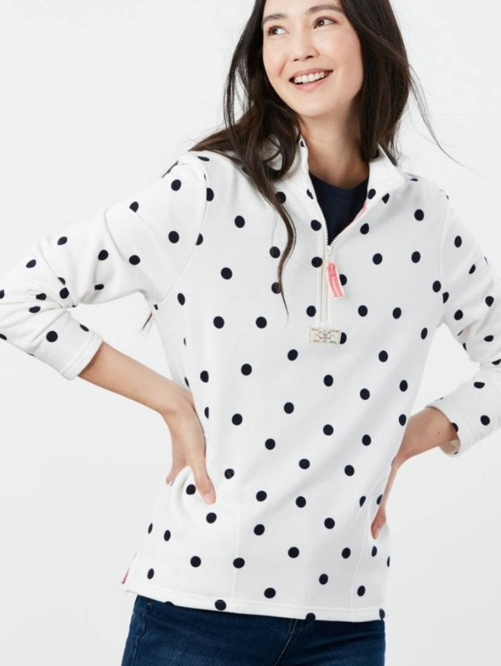 Joules Crean Spot Pip Print Half Zip Sweatshirt Size 2